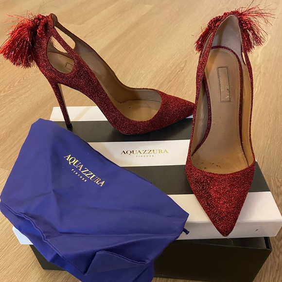 Aquazzura red glitter tassel pump - Picture 3 of 7